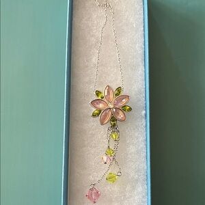 Touchstone Crystal Pink and Green Floral Necklace